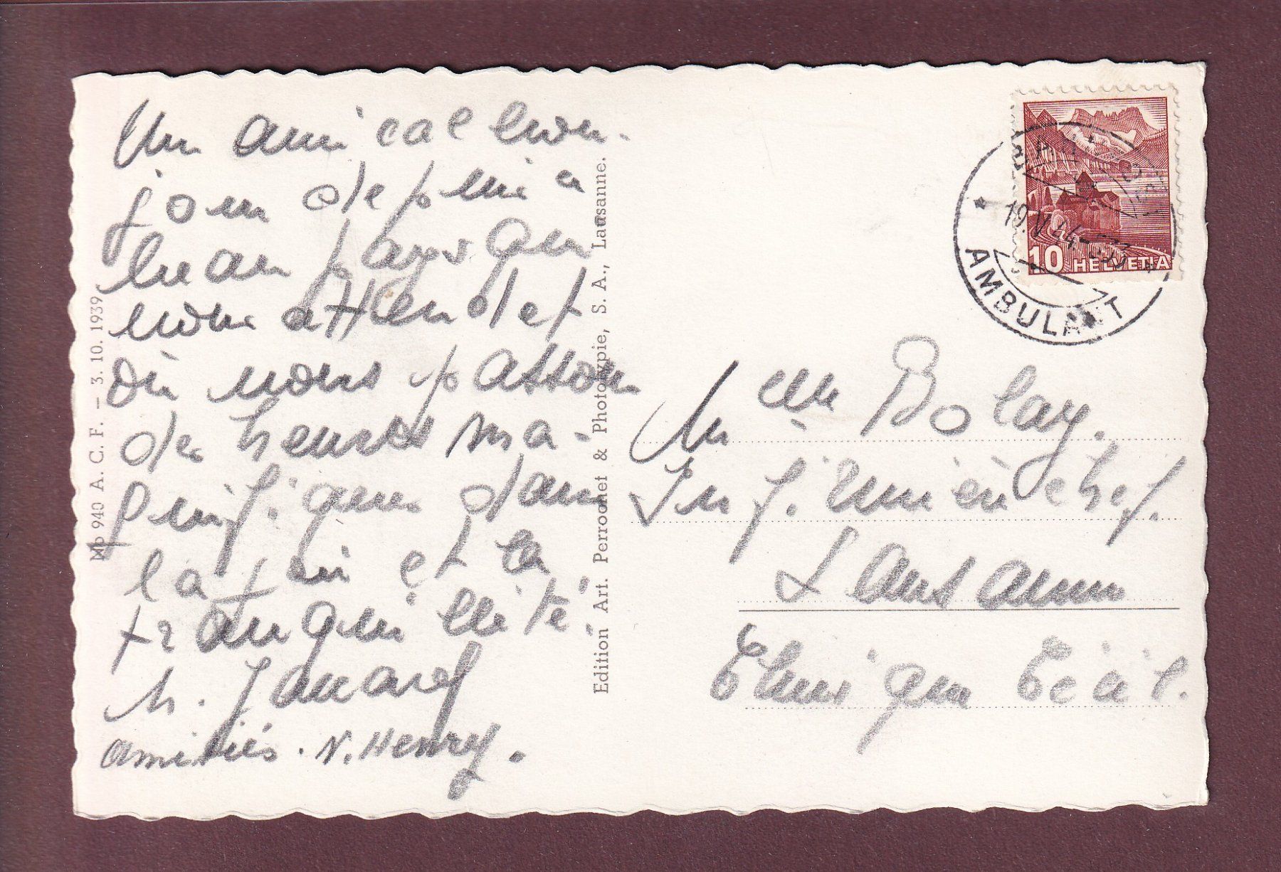 Cartoline postali: GRYON - Vue totale - 1944 – Usato da Pully venduto da nicecards 1