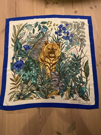 Seidentuch Christian Dior Tiger Dschungel Motiv blau