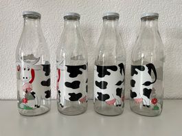 Milchflasche: 4 Milchflaschen Glas 1 Liter