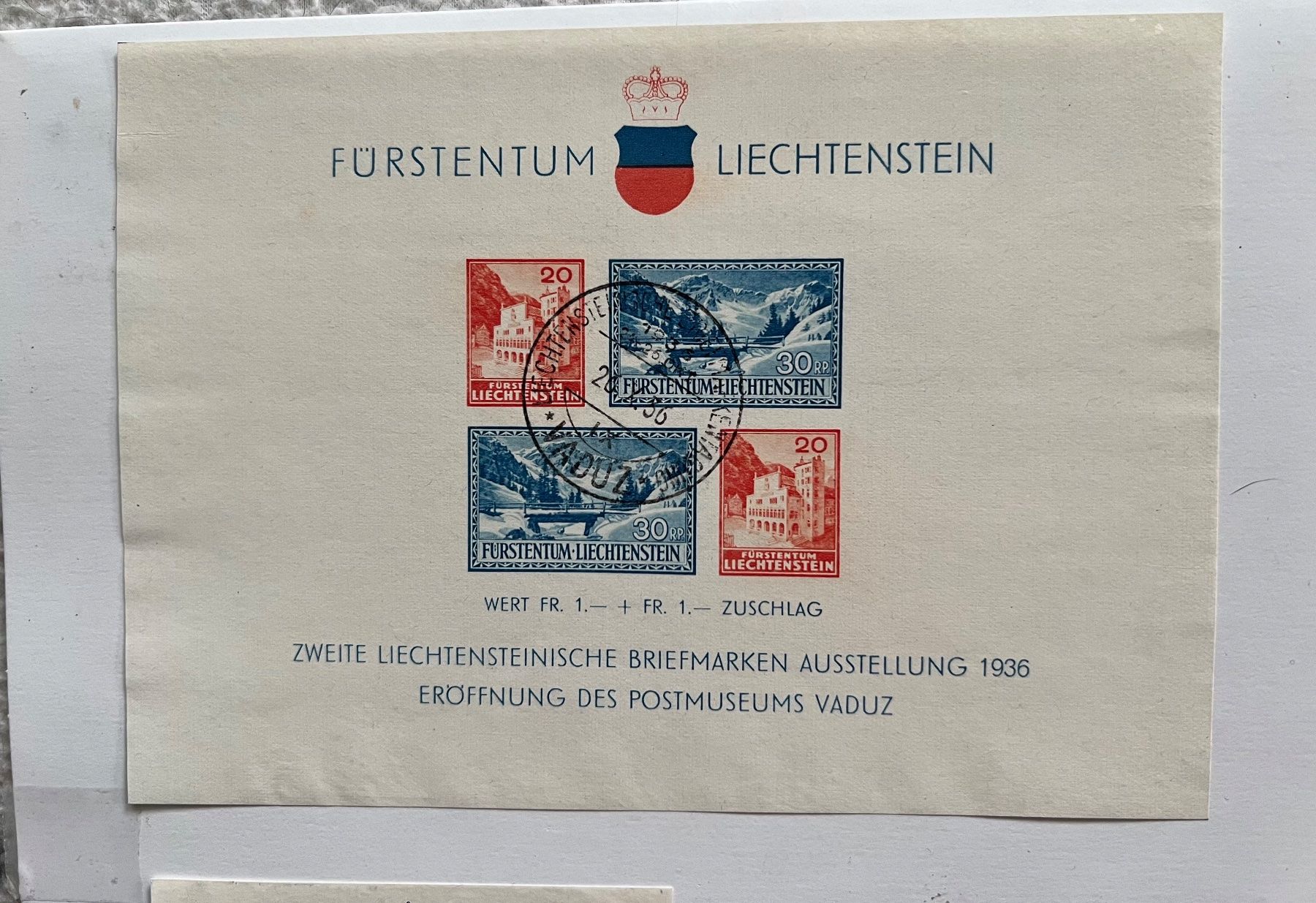 Tutti i francobolli: FL Block 2, 1936 gest. – Usato da Adliswil venduto da Myxin