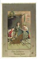 Neujahr - viel Glück - Lore - Geldstücke - Präge-Litho  1914