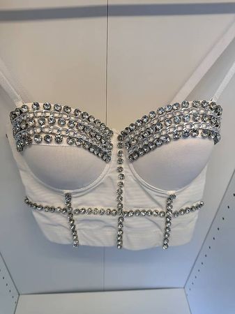 Bustier blanc orné de strass  Taille S  État neuf