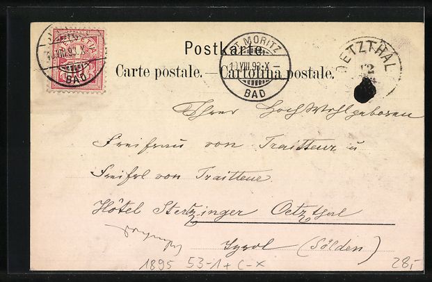 Cartoline postali: Vorläufer-AK St. Moritz, 1893, Paracels – Usato da Berlin venduto da bartko-reher 1