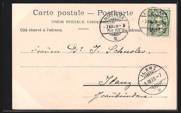 Cartoline postali: AK Basel, Ortsansicht mit Brücke, 1899 – Usato da Berlin venduto da bartko-reher 1