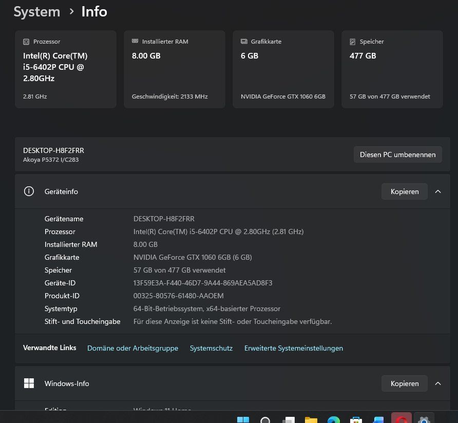 PC: PC mit Windows 11 Intel Core i5 6402P+NVIDA Geforce GTX 1060 – Usato da Olten venduto da pfk_t2x2 3