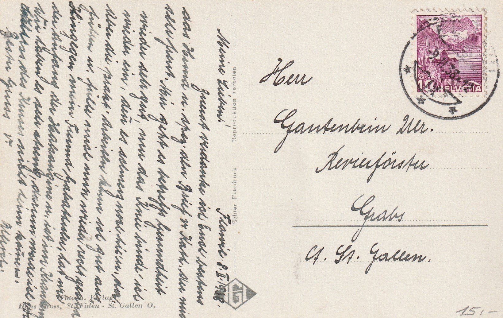 Cartoline postali: Flawil - 1938 – Usato da uttwil venduto da Koehlerfred 1