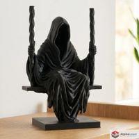 Grim Reaper on Swing Sculpture – Dark Gothic Art - 3D Print