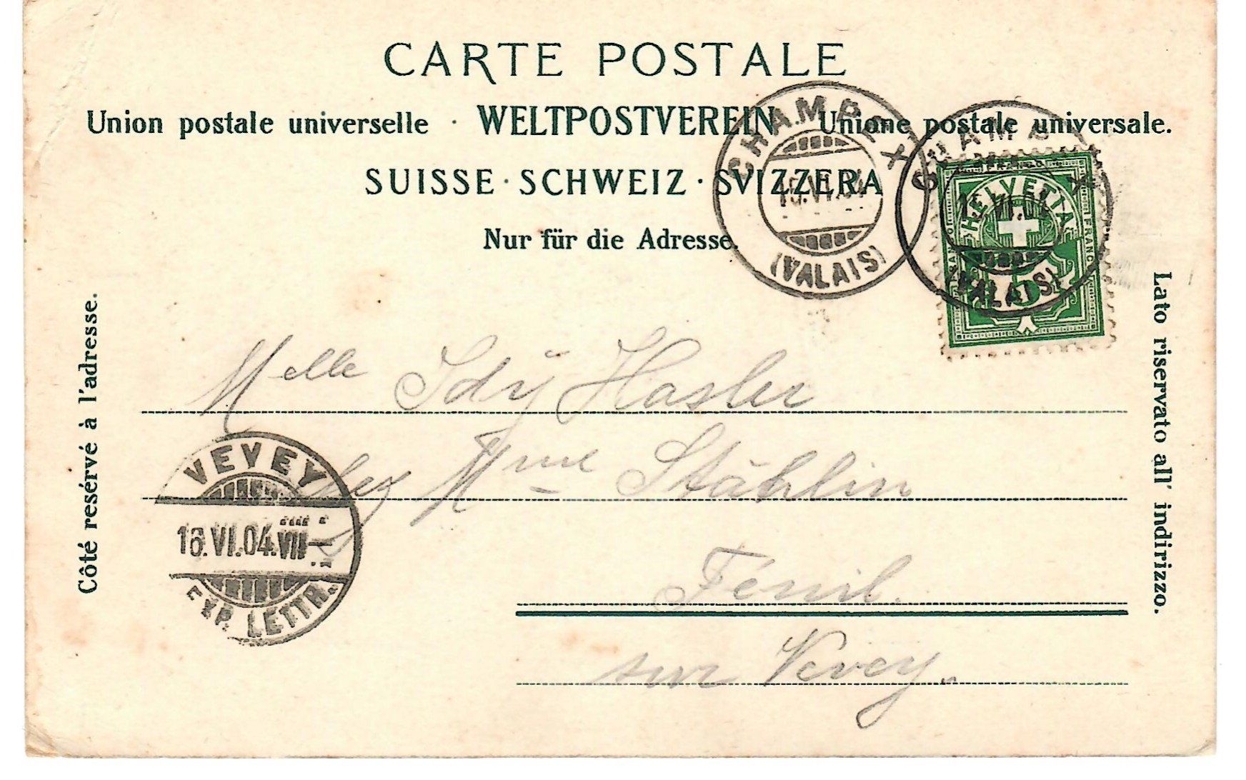 Cartoline postali: Lac de Champex mit Grand Combin – Usato da Zweisimmen venduto da jakobsweg 1
