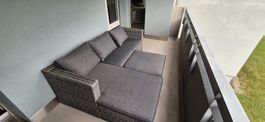 Livique Gartensitzgruppe Rattan Sofa mit Tisch, L-Form, grau
