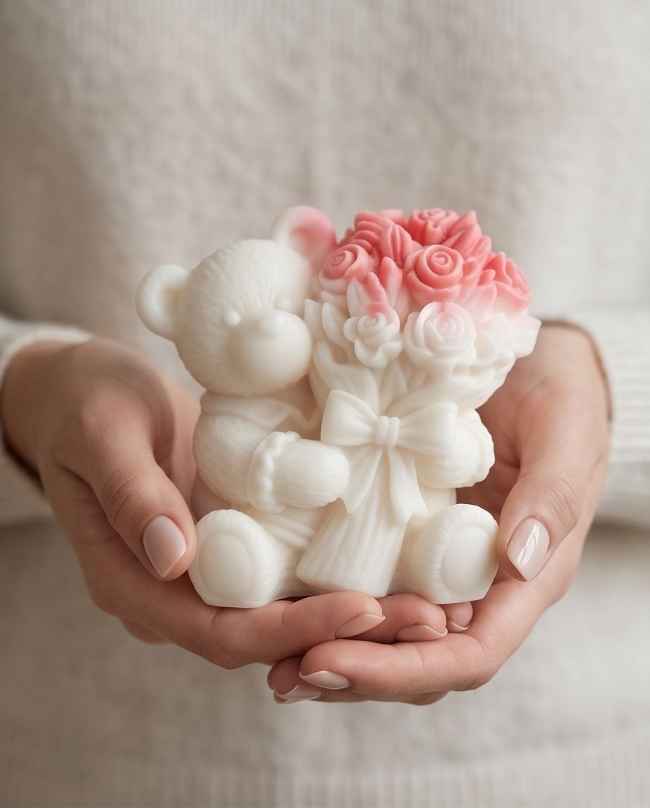 Kerzen: Kerzenständer Bär mit Blumenstrauss neu – Neu und originalverpackt aus Unterentfelden von Byhnluxury