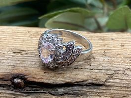Cocktail Ring in Sterlingsilber mit einem Kunzit, Gr.55.5