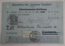 1908 Luzern Abo Quittung Luzerner Tagblatt