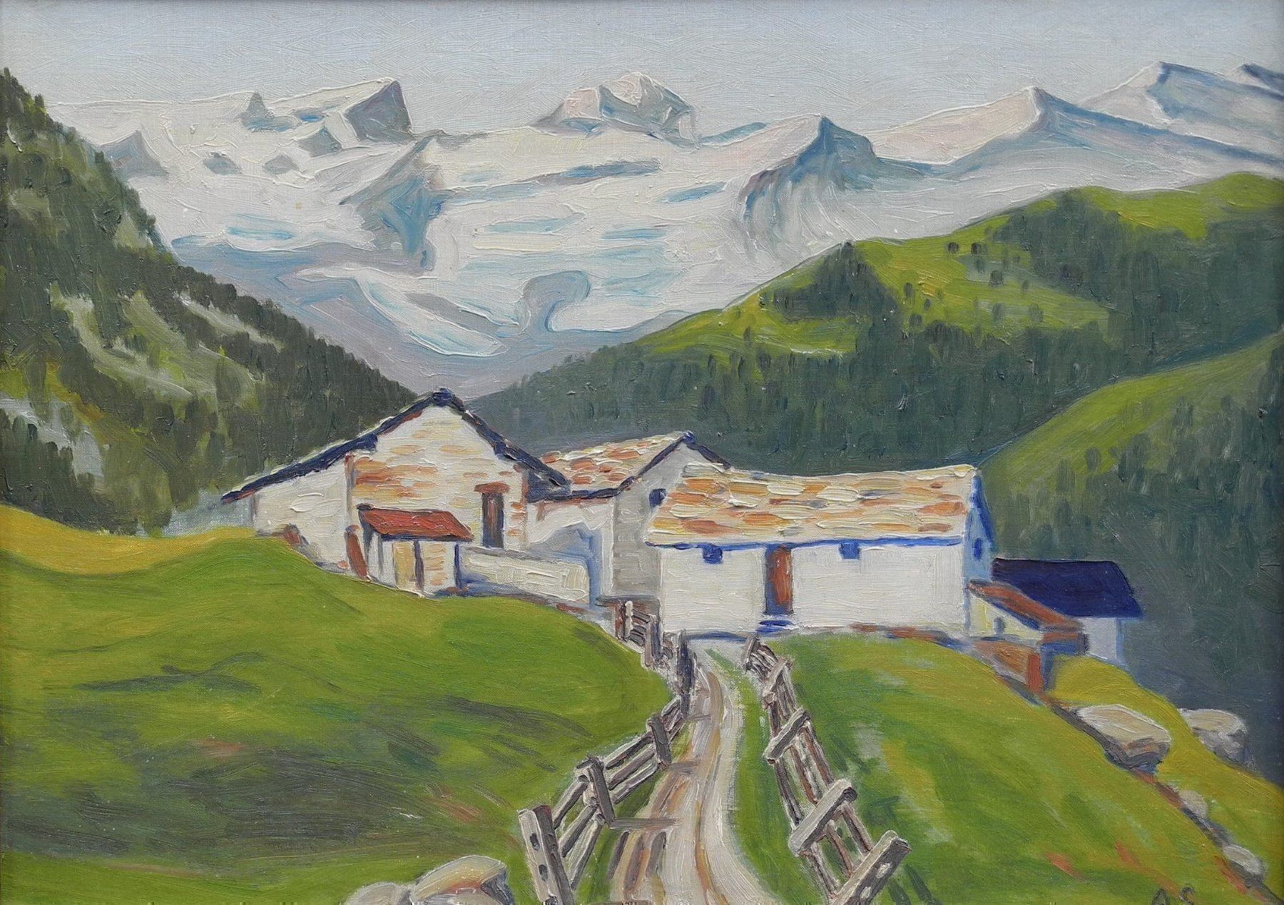 Gemälde: Gotthardmassiv San Gottardo Tessin Rustico mit Dörfchen – Gebraucht aus Wünnewil von FineArt-NicePrice