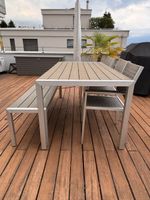 Gartentisch mit Bank und 5 Stühlen Aluminium/Polyrattan gebr
