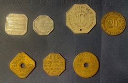 7 jetons de tramways français: Lyon - St-Etienne - Paris