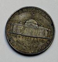 Pièce 5 cents US 1943 Jefferson Nickel Monticello bon état