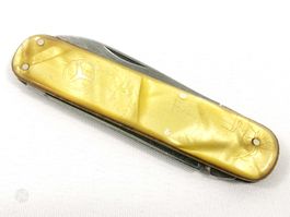 Mercedes Sackmesser Perlmutt Gelbgold Solingen 8cm Vintage