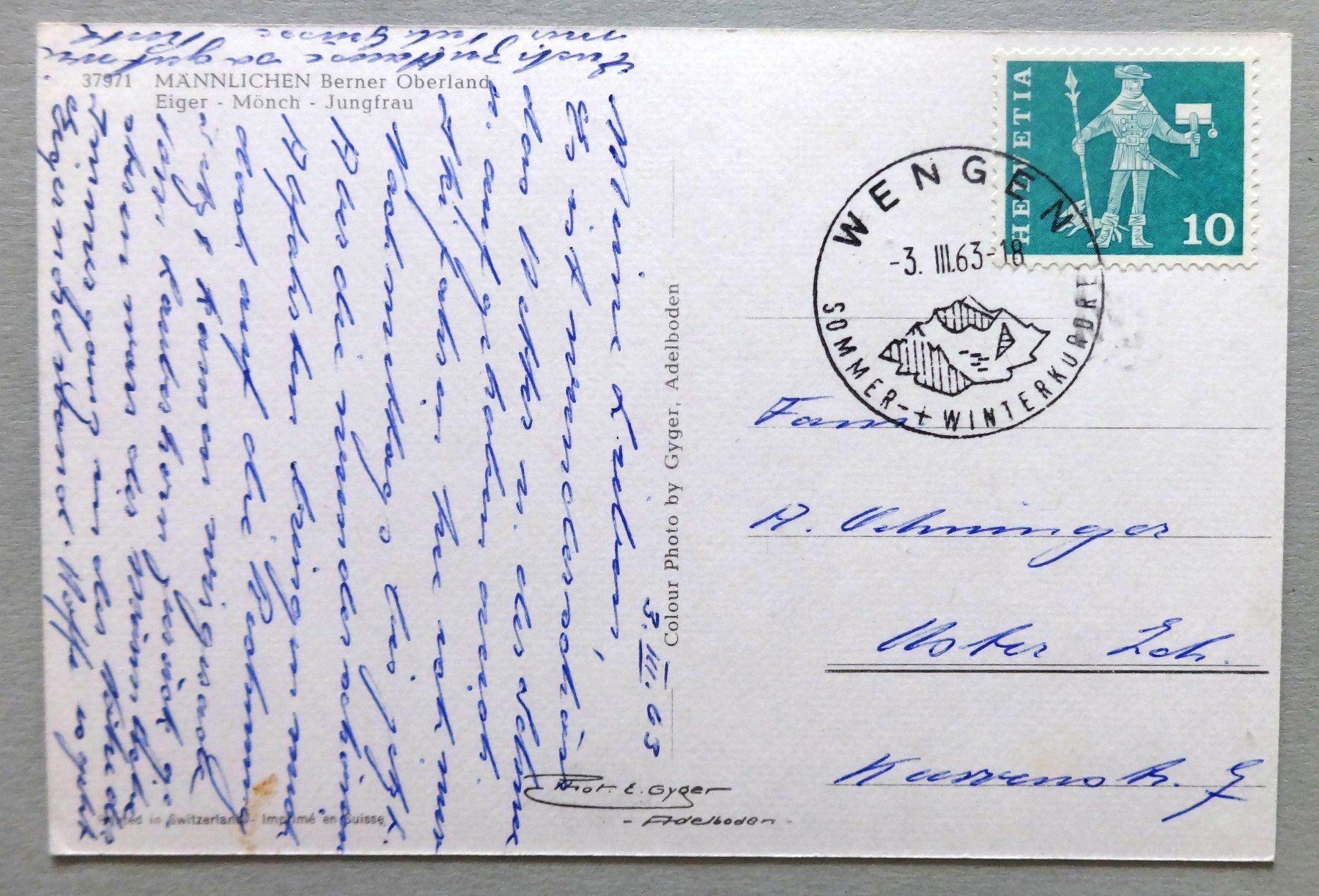 Cartoline postali: Männlichen, B.O., Eiger - Mönch - Jungfrau – Usato da Fétigny venduto da Billy2miny 1