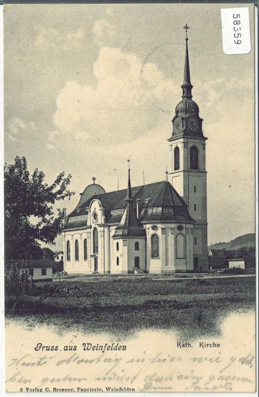 Cartoline postali: Gruss aus Weinfelden - Kath. Kirche – Usato da Ettingen venduto da Kartenplanet