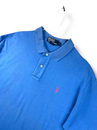Polo Ralph Lauren Bleu logo brodé rose - Taille L