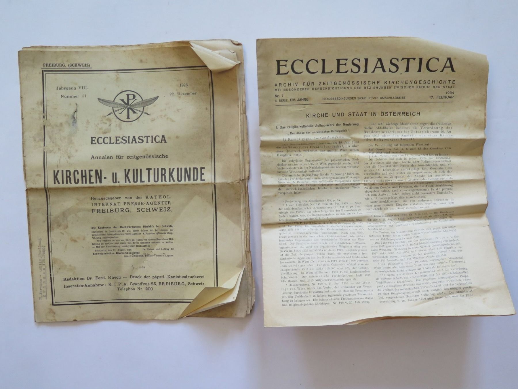 Riviste & Magazine: Ecclesiastica - Wochenschrift - 1928 - 1934 - ca. 180 Hefte – Usato da Zwingen venduto da Tigertimmi