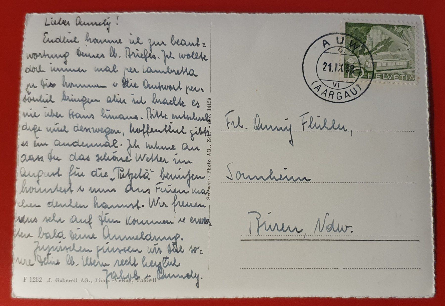 Ansichtskarten: Auw 1953 - Flugaufnahme – Gebraucht aus Kreuzlingen von Rschweiz1 1
