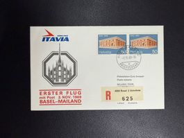 Itavia Erstflugbrief Basel - Mailand 1969
