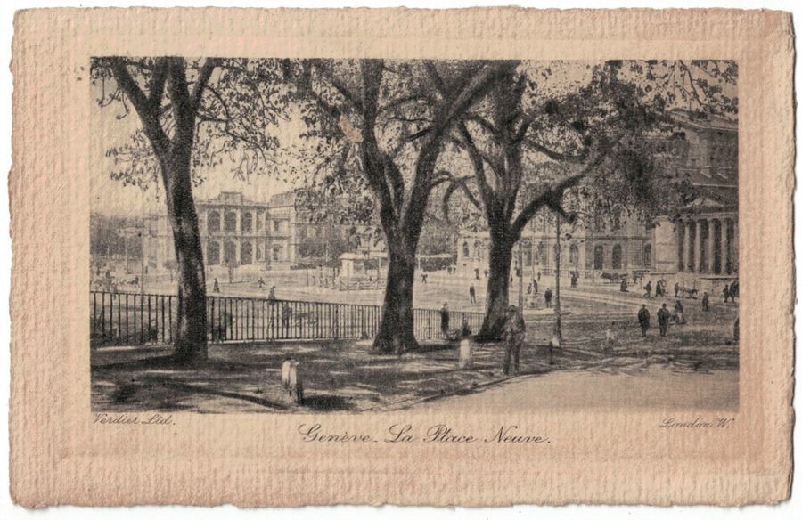 Ansichtskarten: Genève, la Place Neuve, animée, vers 1920 – Gebraucht aus Frauenfeld von POML