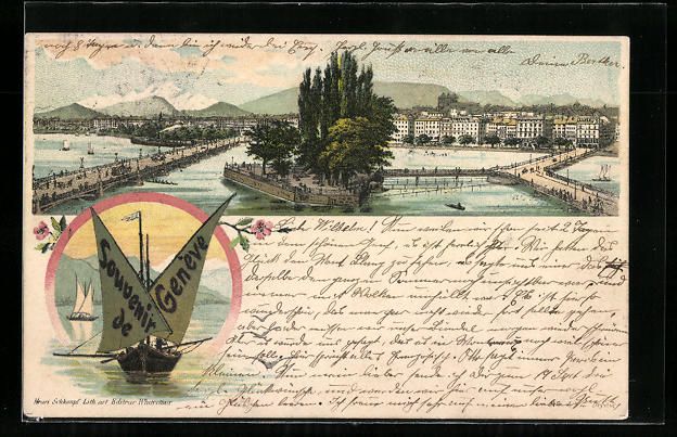 Cartoline postali: Vorläufer-Lithographie Genève, Uferpar – Usato da Berlin venduto da bartko-reher