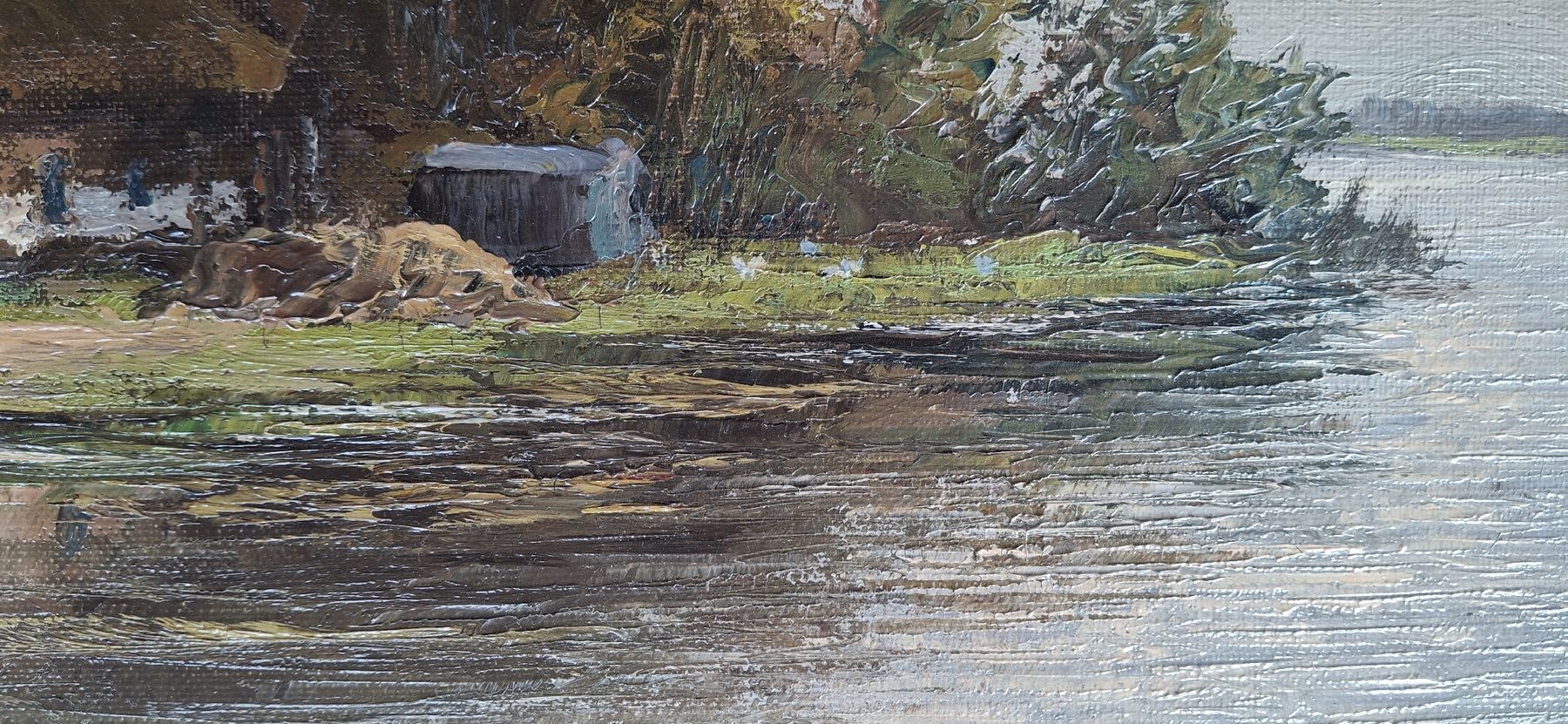 Dipinti: Ölgemälde "Haus am See", gerahmt, signiert – Usato da Brienz BE venduto da mondchatz1 3