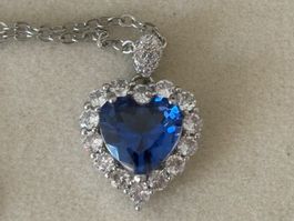 Luxus Elegante Zirkonia Kette Farbe : Silber weiss Blau