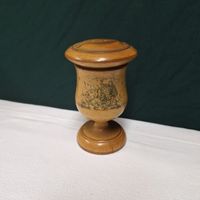 Versand möglich! Antike Spardose Holz mit Bild, Spruch