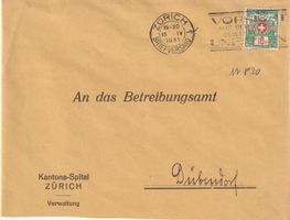 Portofreiheit Nr. 830 "Kantons-Spital Zürich" 1931