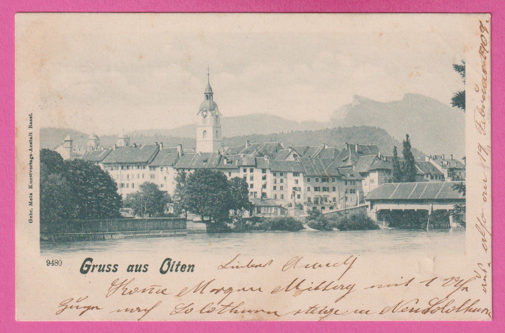 Cartoline postali: Gruss aus Olten gel 1908 – Usato da Einsiedeln venduto da dillie