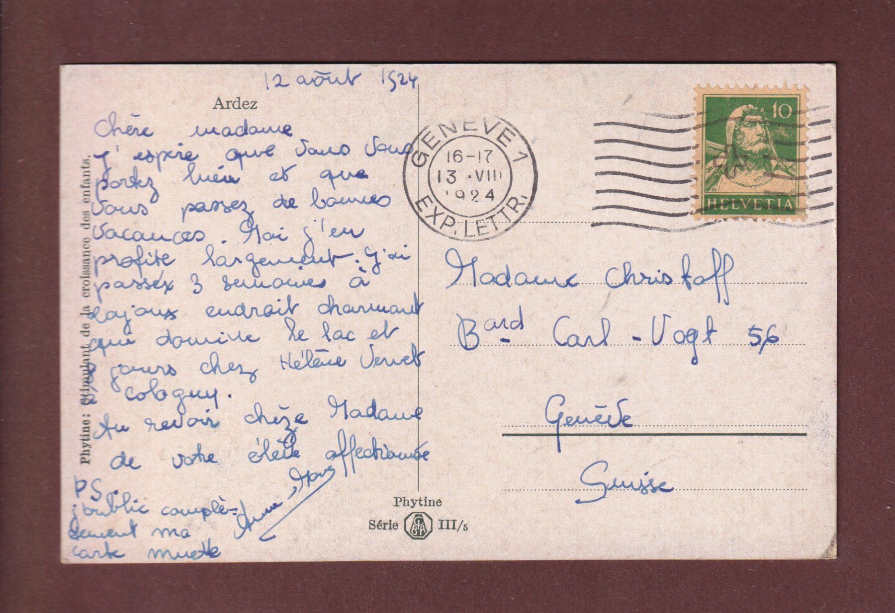 Cartoline postali: ARDEZ - 1924 – Usato da Pully venduto da nicecards-shop 1