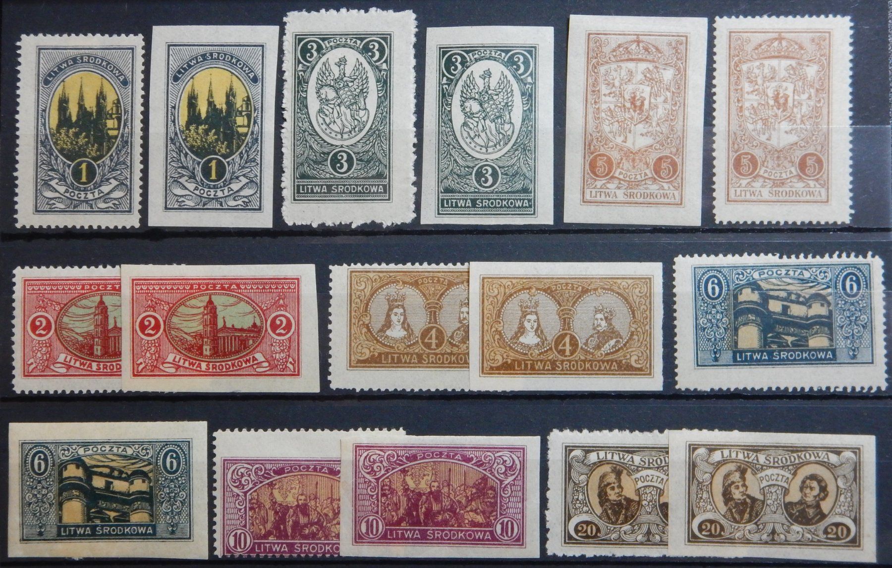 Tutti i francobolli: Mittellitauen Kat. 34-41 A&B * 1921 – Usato da Zürich venduto da Muehlekauf