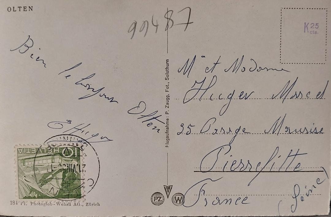 Cartoline postali: OLTEN - 1955 – Usato da Delémont venduto da Domdom1 1