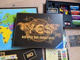 Spiele-Set "Weltreise", "YES", "Vollpfosten" und "KuhHandel"
