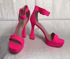 Sandalette mit hohem Absatz, pink, Fesselriemen, Grösse 11
