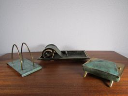 Mid Century Schreibtischgarnitur Briefhalter Messing 1940er