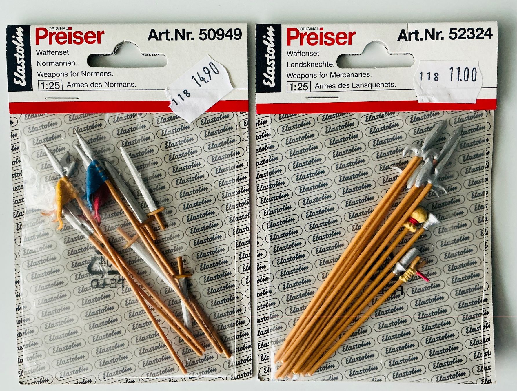 Elastolin Giocattoli: Elastolin Preiser 2 Waffensets 1x Normannen 1x Landsknechte – Nuovo (secondo la descrizione) da Hergiswil NW venduto da Liteng