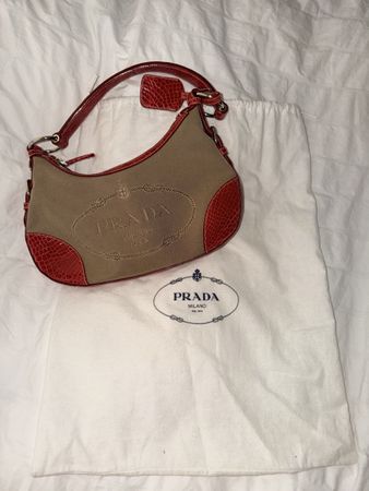 PRADA Handtasche rot Kunstleder Canvas perfekter Zustand