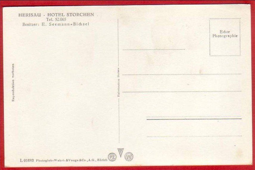 Cartoline postali: HERISAU HOTEL STORCHEN – Usato da Grüningen venduto da Kartenlaube 1
