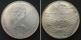 KANADA 5 Dollars 1976, OLYMPIA MONTREAL, Silber unz