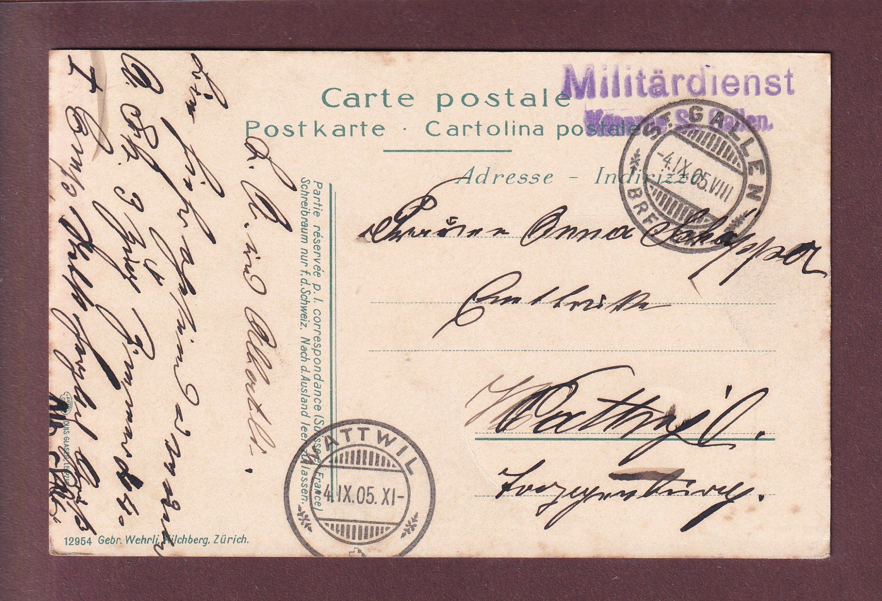 Cartoline postali: ST. GALLEN - Teilansicht - 1905 Feldpost – Usato da Pully venduto da nicecards 1
