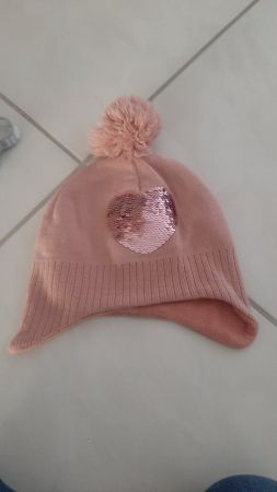 K..116 R) Kappe Mädchen Herz rosa Gr. 110 / 128