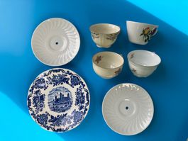 3 Teller + 4 Tassen gelocht 6mm zum Anfertigen von Etageren