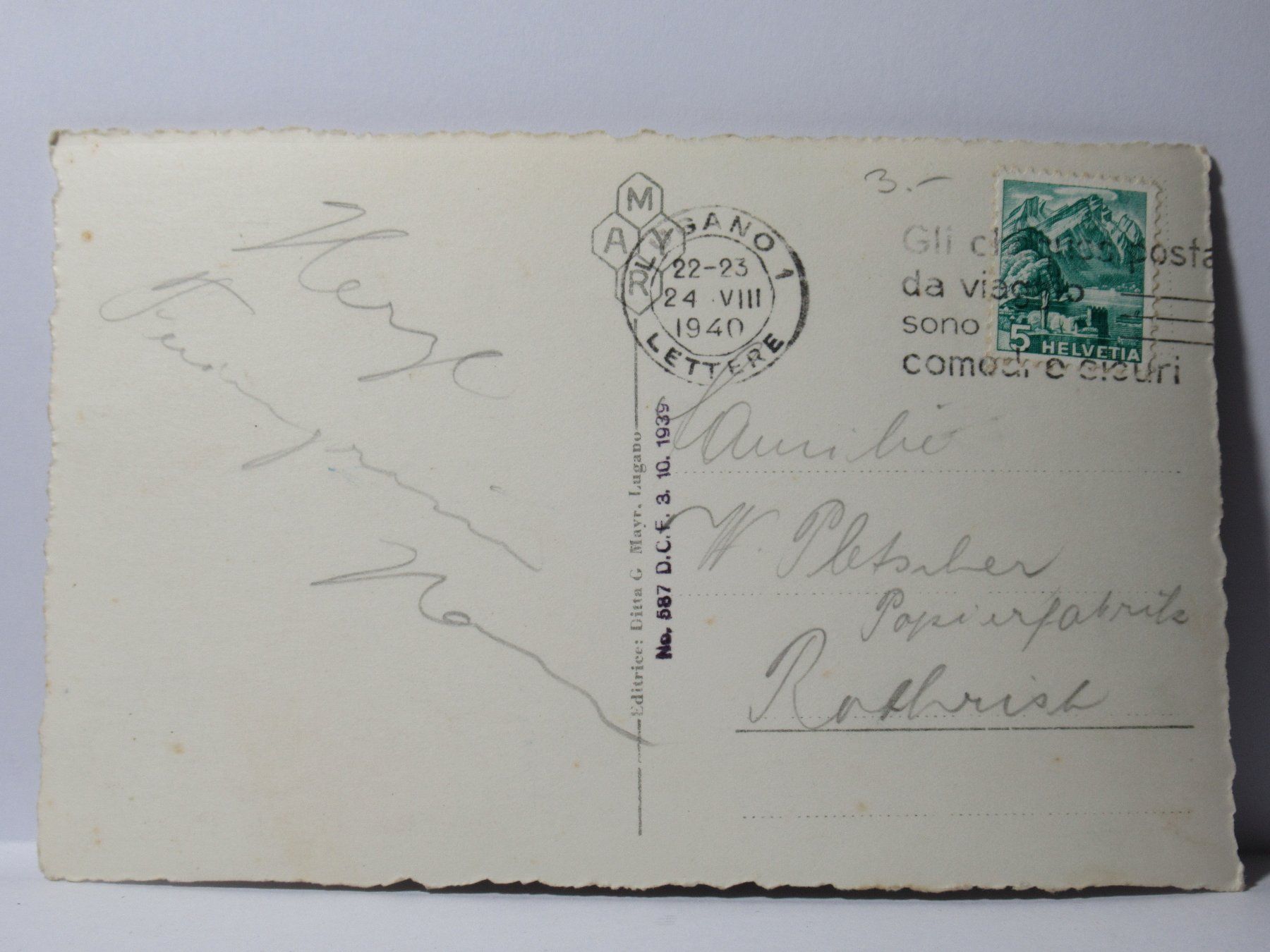 Cartoline postali: Lugano . Morcote  1940 – Usato da Grenchen venduto da Bluemchen1900 1