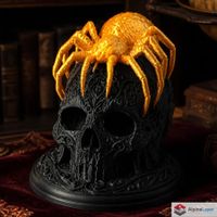 Spider Skull Figurine - Black and Gold Gothic Art - 3D Print