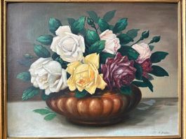 50.5cm breit x41 cmhoch/Öl Gemälde entzückende Rosen Vase